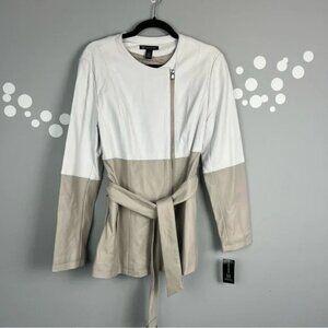 NWT INC International Concepts Faux Leather Belted Moto Jacket Size M